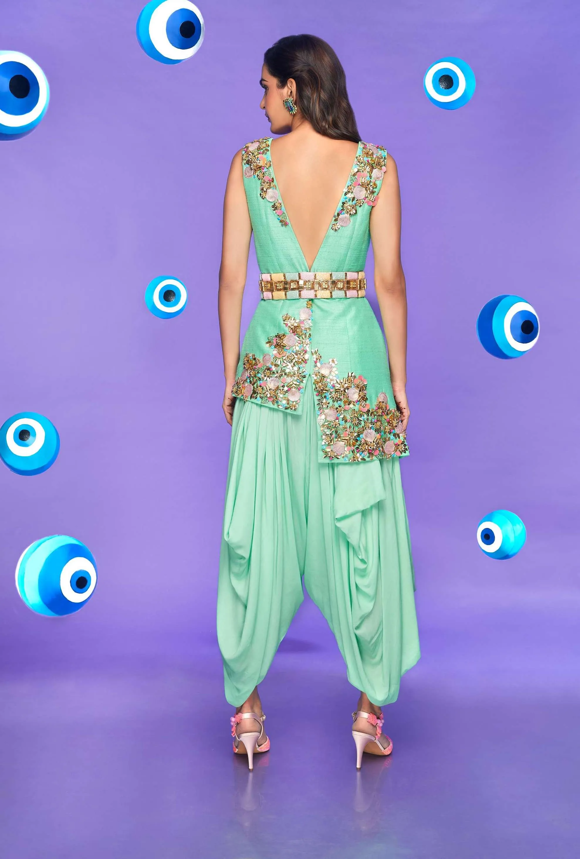 Mint Green Asymmetric Dhoti Jumpsuit
