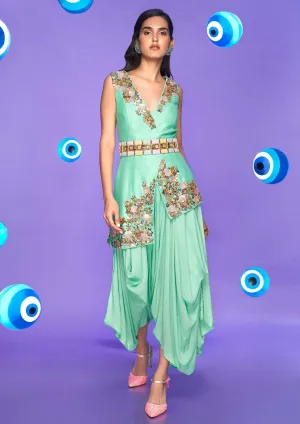 Mint Green Asymmetric Dhoti Jumpsuit