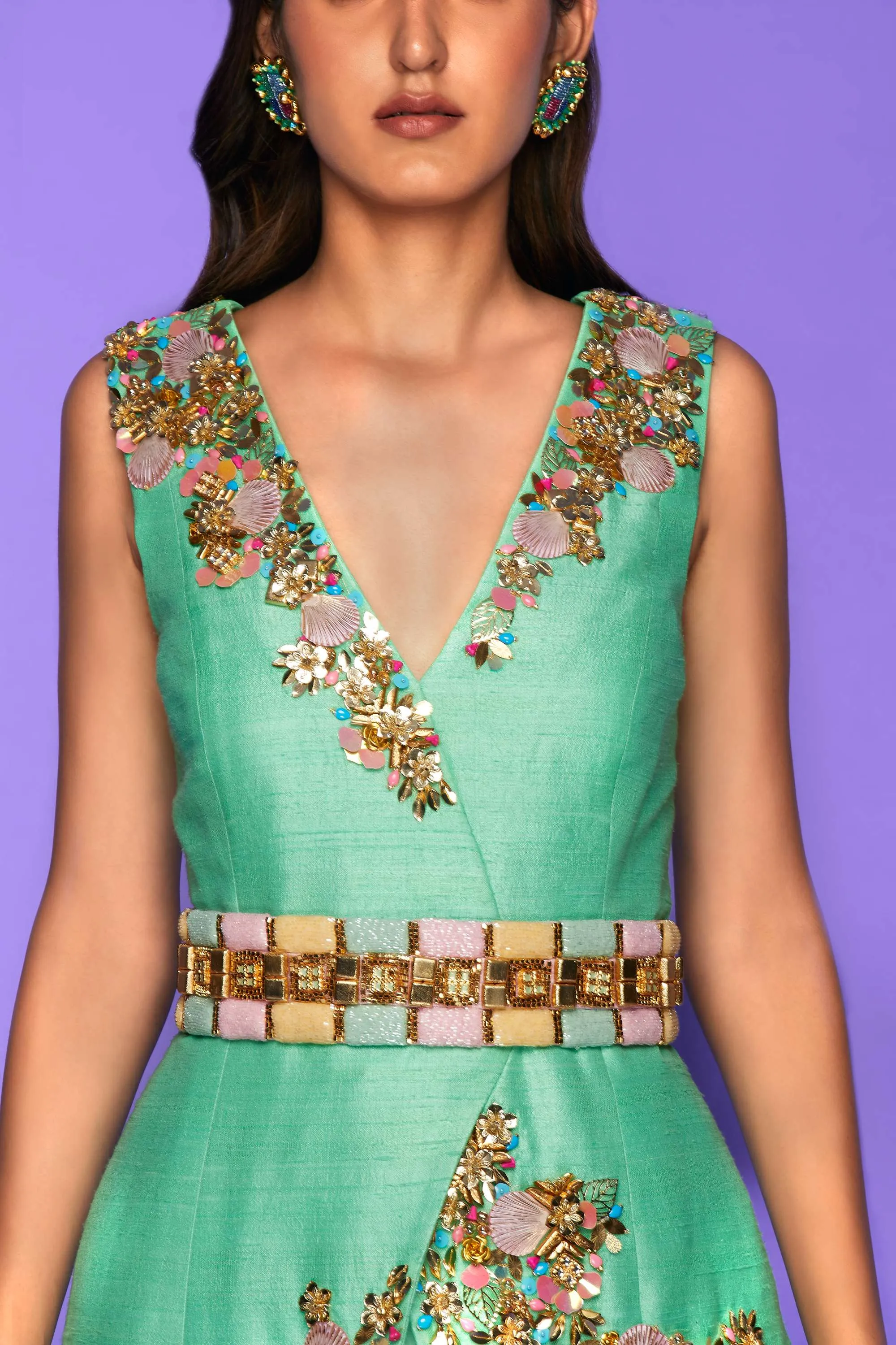 Mint Green Asymmetric Dhoti Jumpsuit
