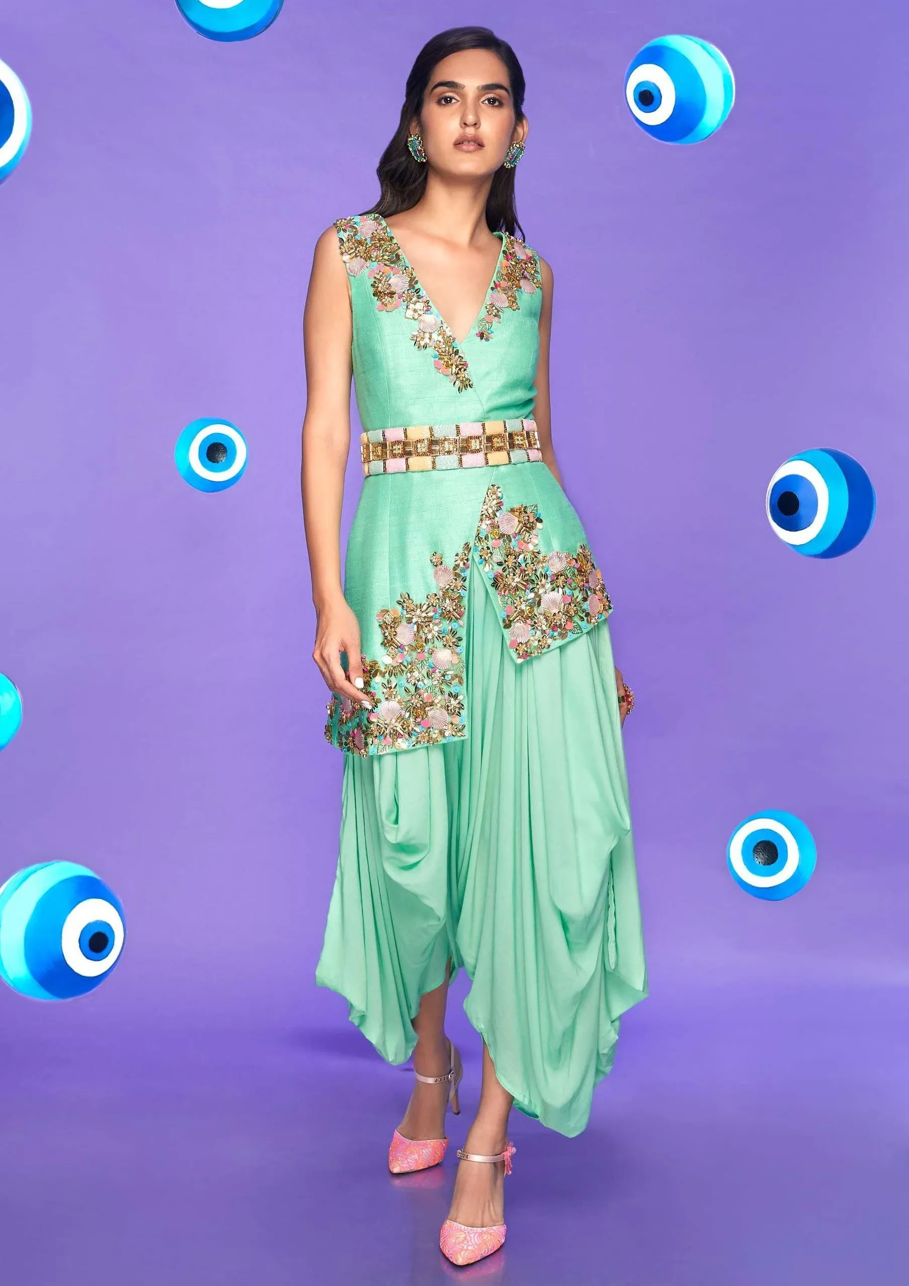 Mint Green Asymmetric Dhoti Jumpsuit