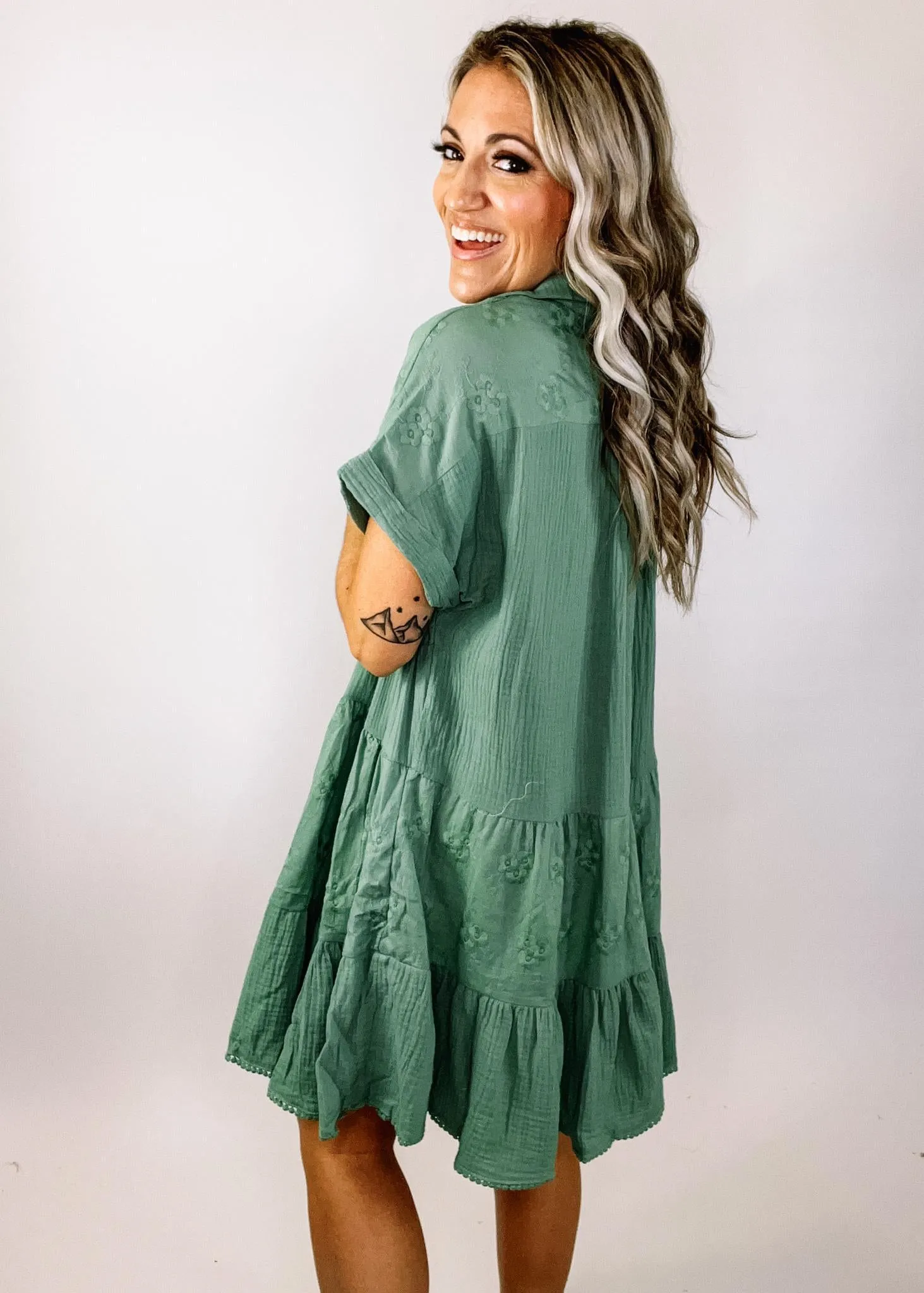 Mint Mixted Texture Babydoll Dress