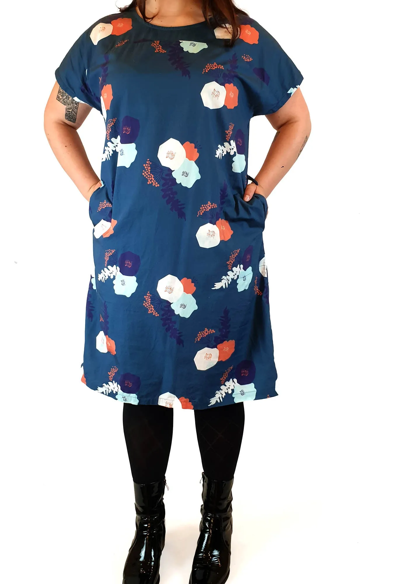 Miranda Murphy blue floral print cotton dress size XL