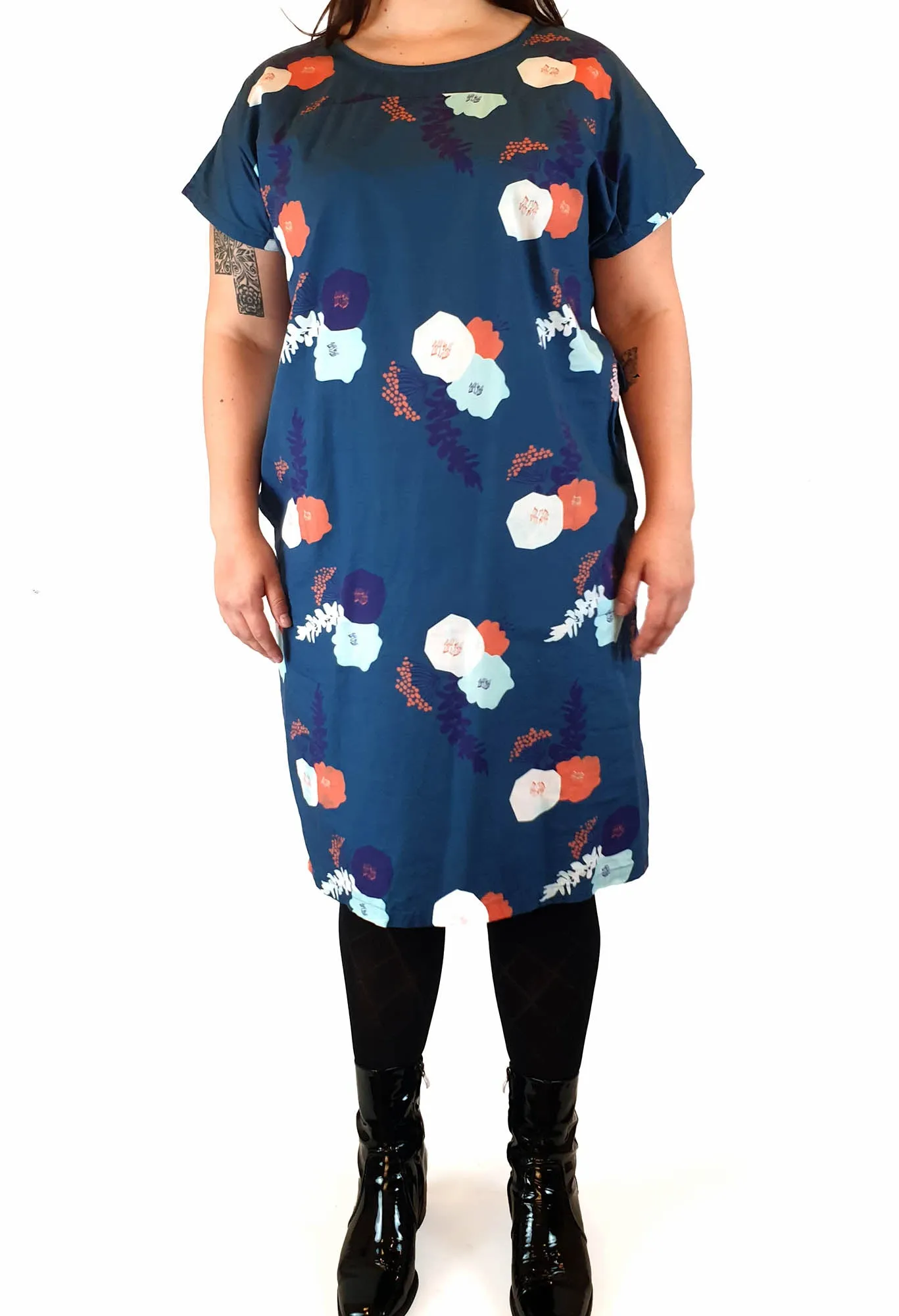 Miranda Murphy blue floral print cotton dress size XL