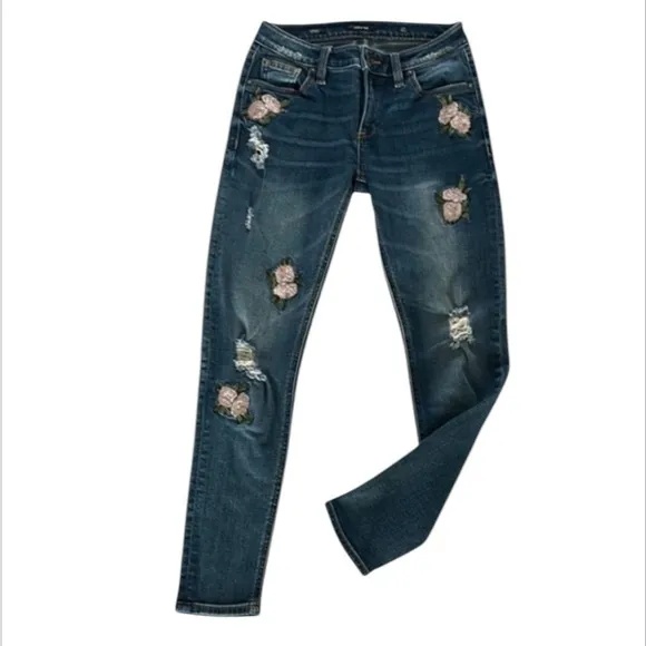 Miss Me ankle skinny jeans size 25 embroidered roses floral