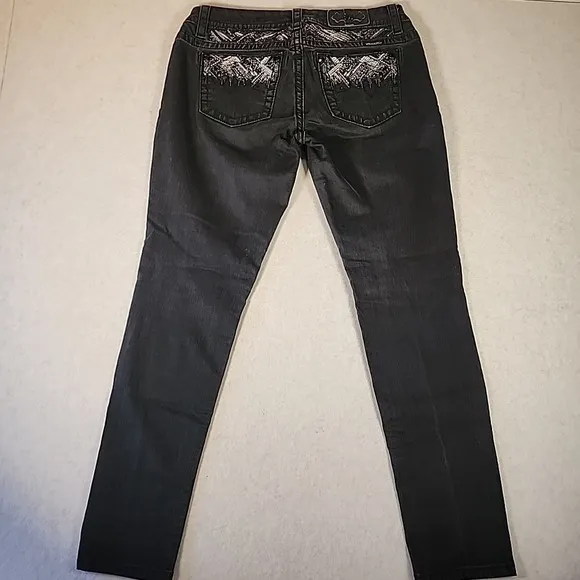 Miss Me Mid Rise Easy Skinny Black Embellished Skinny Jeans 29 Embroidered Y2K