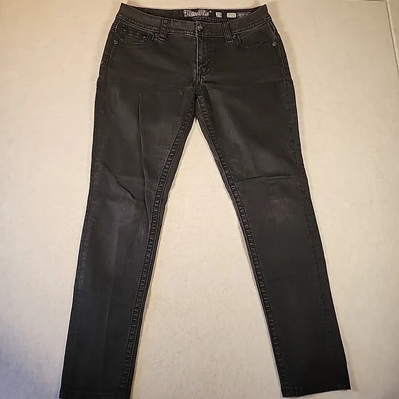 Miss Me Mid Rise Easy Skinny Black Embellished Skinny Jeans 29 Embroidered Y2K