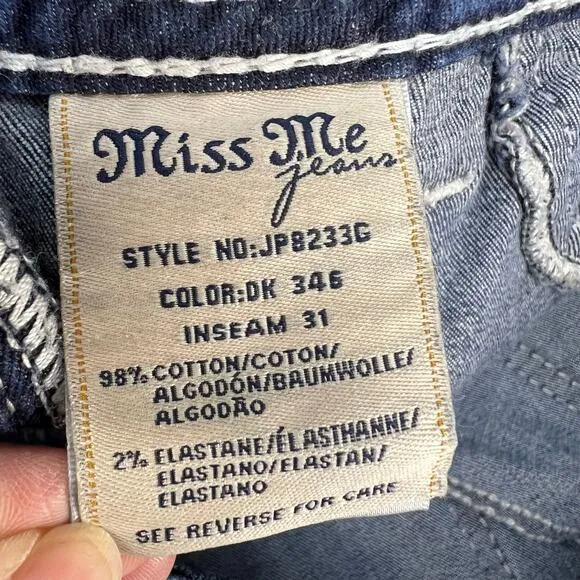 Miss Me Women’s Jeans Size 26x31 (2) Blue Signature Super Skinny Preppy Blingy