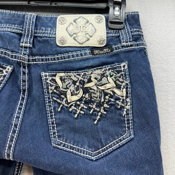 Miss Me Women’s Jeans Size 26x31 (2) Blue Signature Super Skinny Preppy Blingy