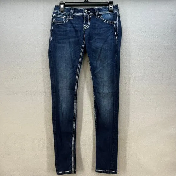Miss Me Women’s Jeans Size 26x31 (2) Blue Signature Super Skinny Preppy Blingy