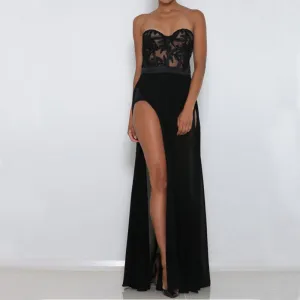 Missord Sexy Bra sleeveless lace stitching split playsuit FT5172