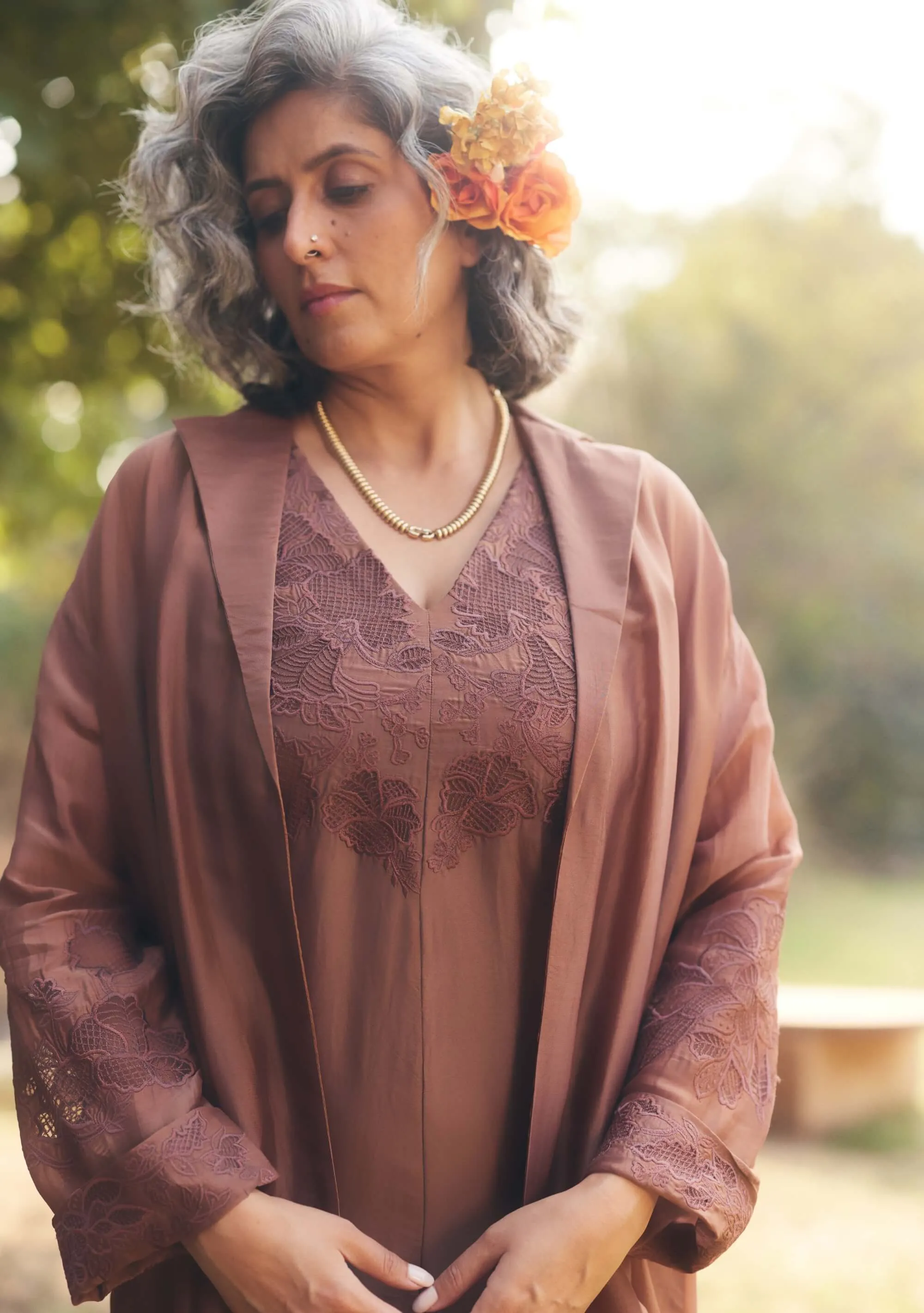 Mocha brown relaxed-fit jumpsuit and jacket