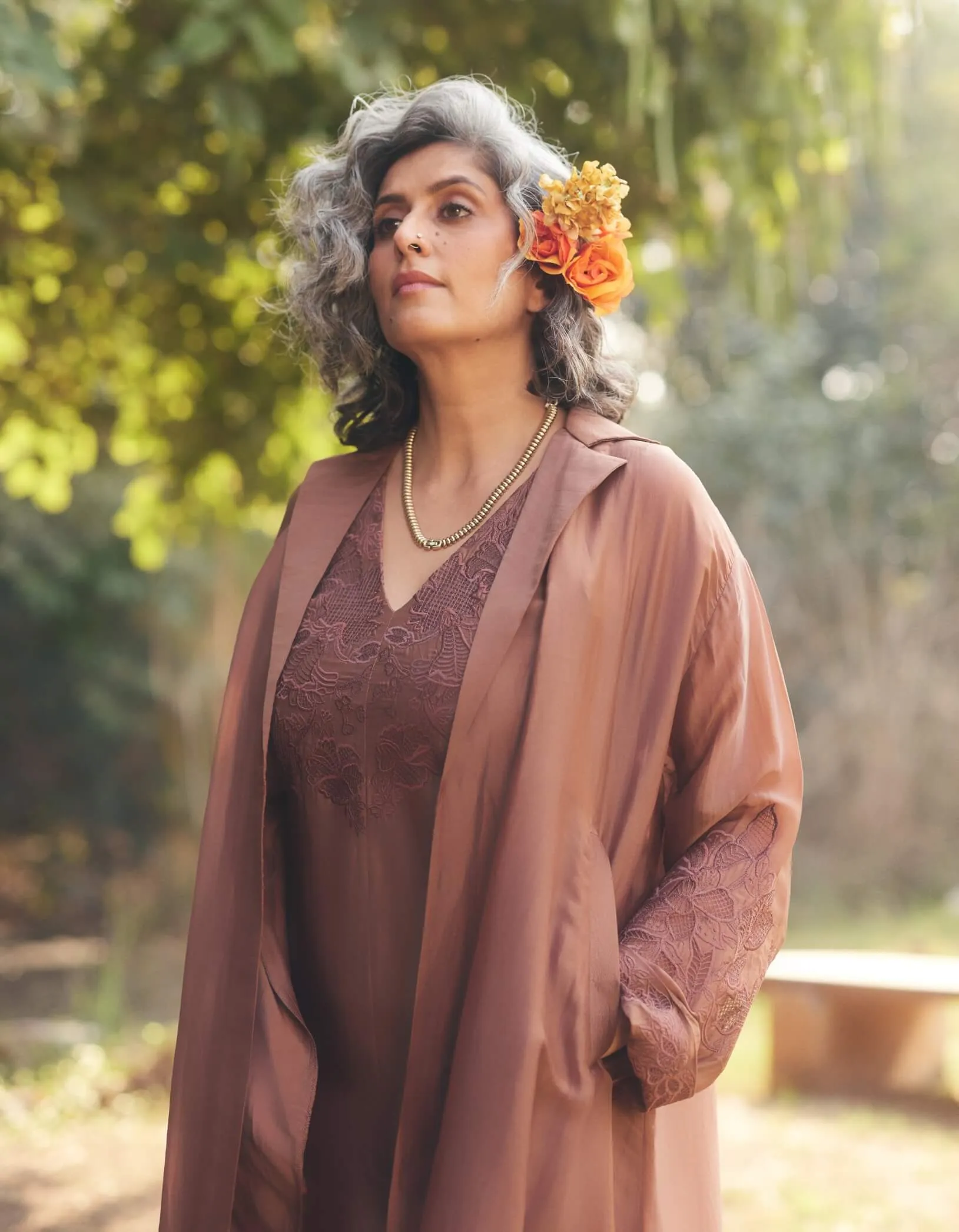 Mocha brown relaxed-fit jumpsuit and jacket