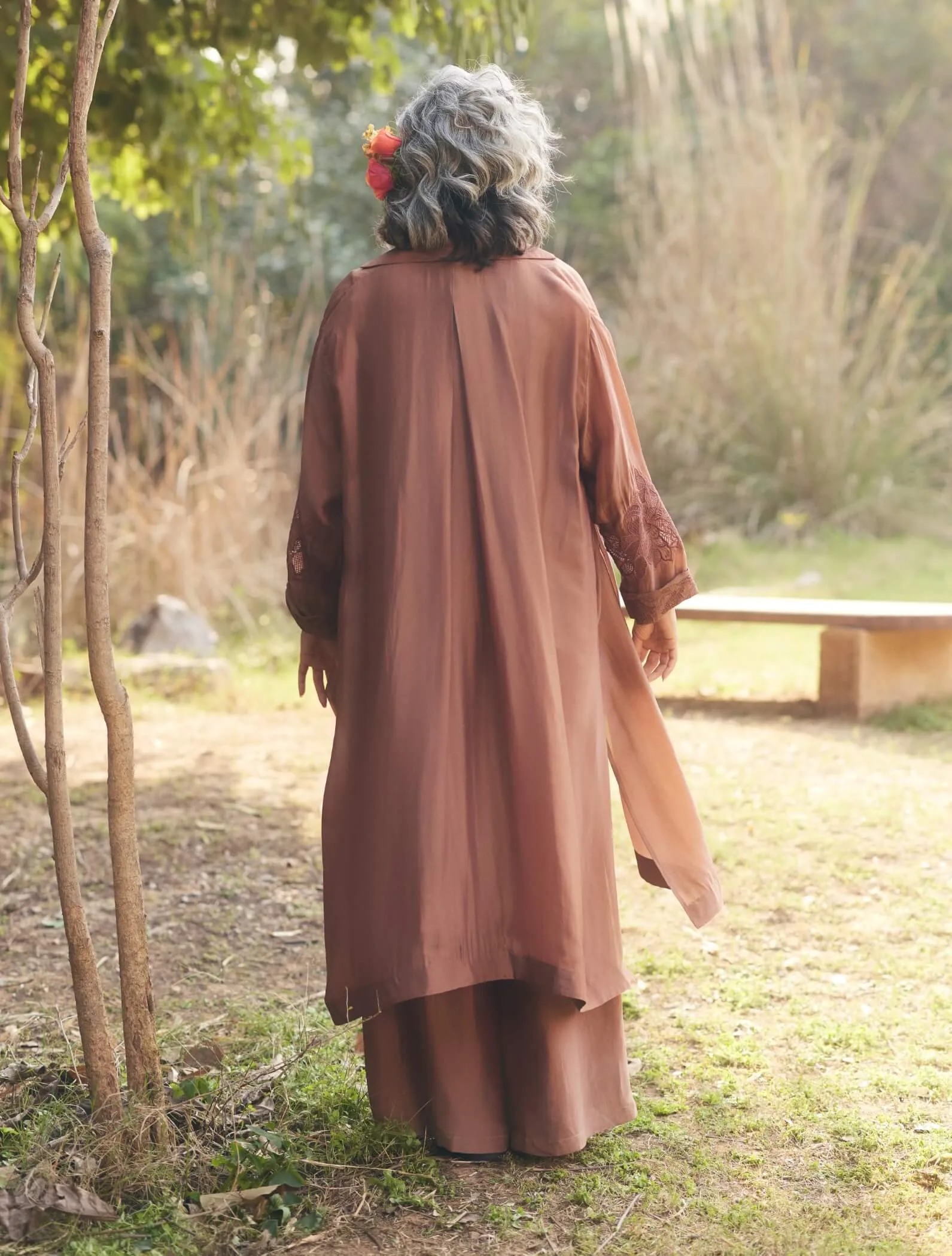 Mocha brown relaxed-fit jumpsuit and jacket