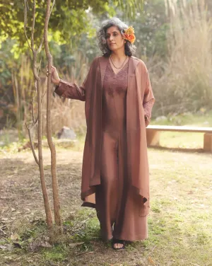 Mocha brown relaxed-fit jumpsuit and jacket