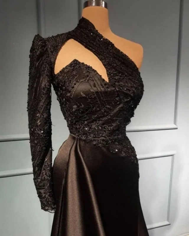 Modest Evening Dresses Black Prom dresses with sleeves