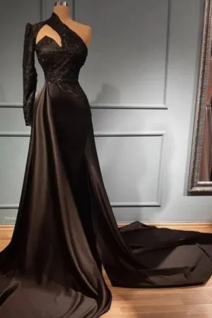 Modest Evening Dresses Black Prom dresses with sleeves