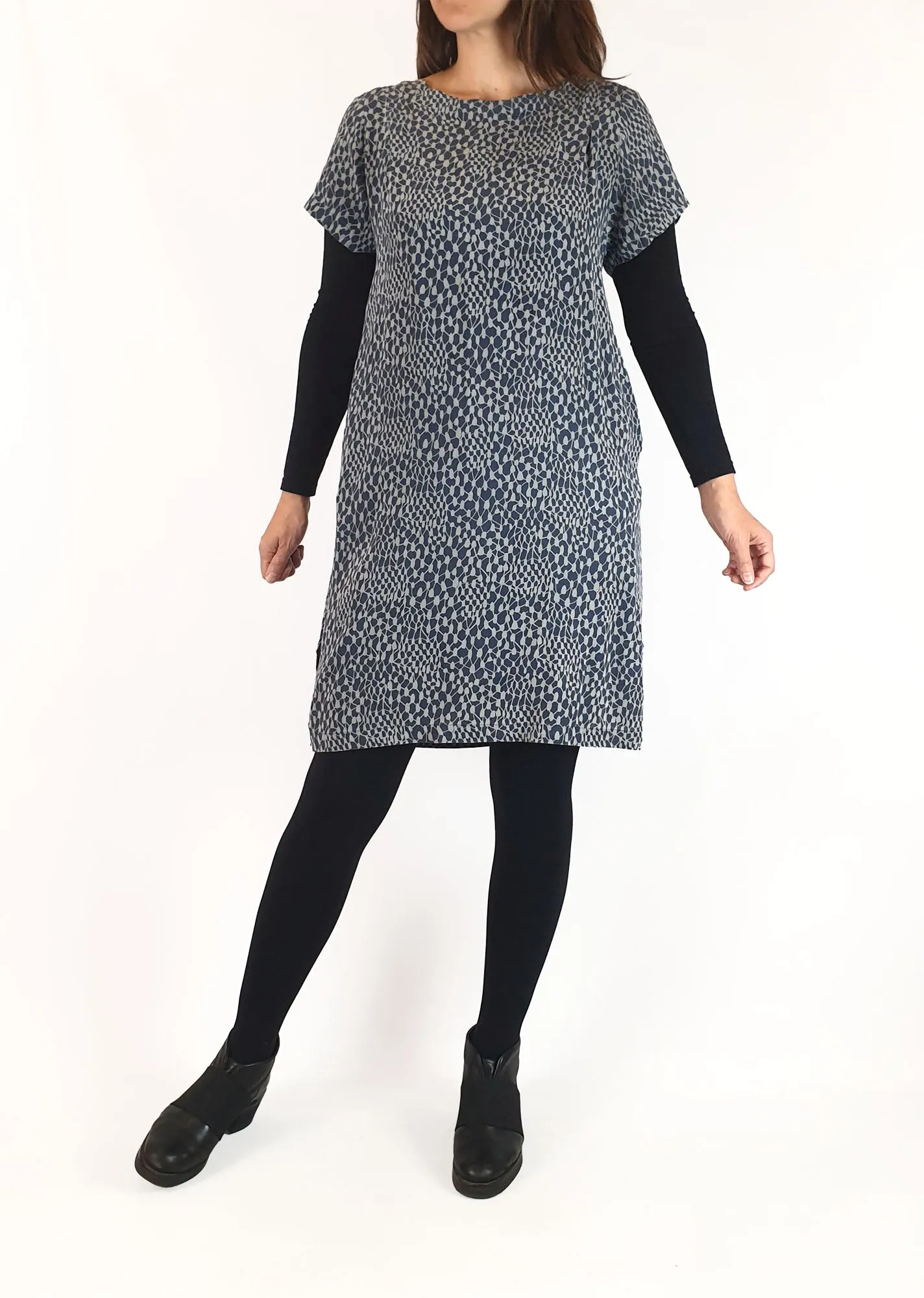 Nancybird blue print 100% silk dress size S