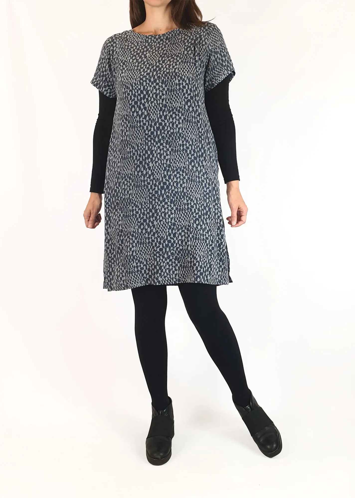 Nancybird blue print 100% silk dress size S