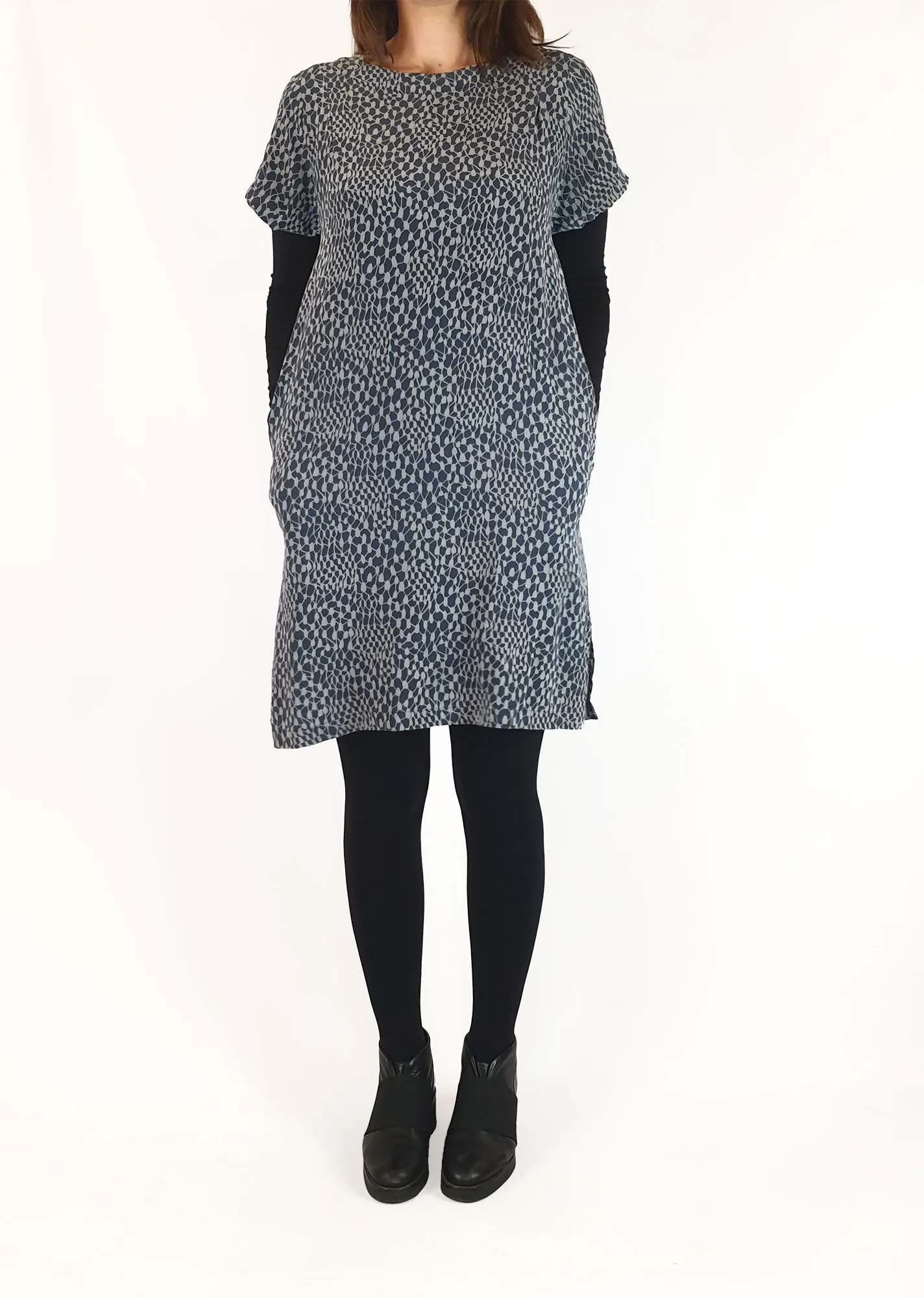 Nancybird blue print 100% silk dress size S