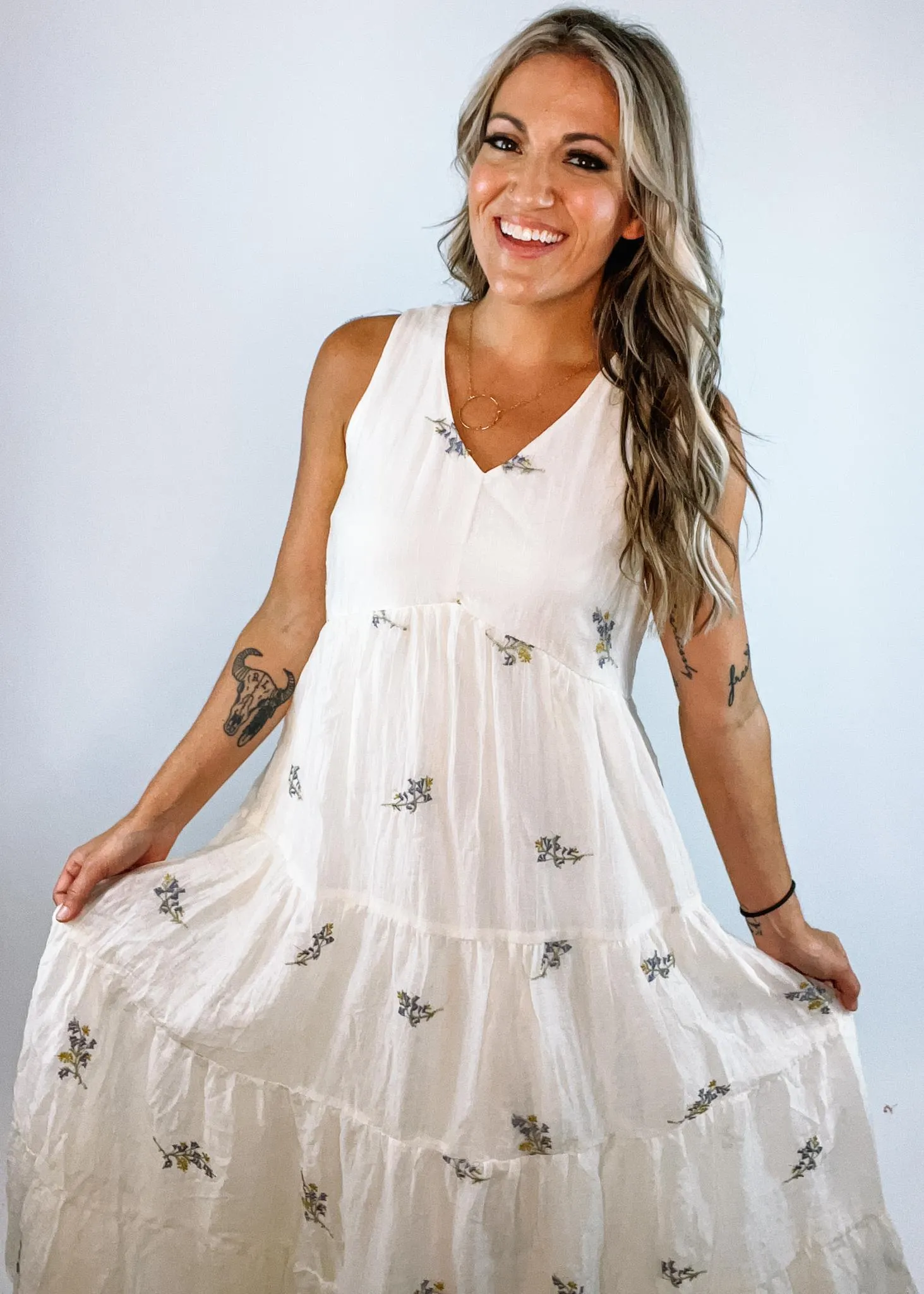 Nantucket Tiered Embroidered Midi Dress