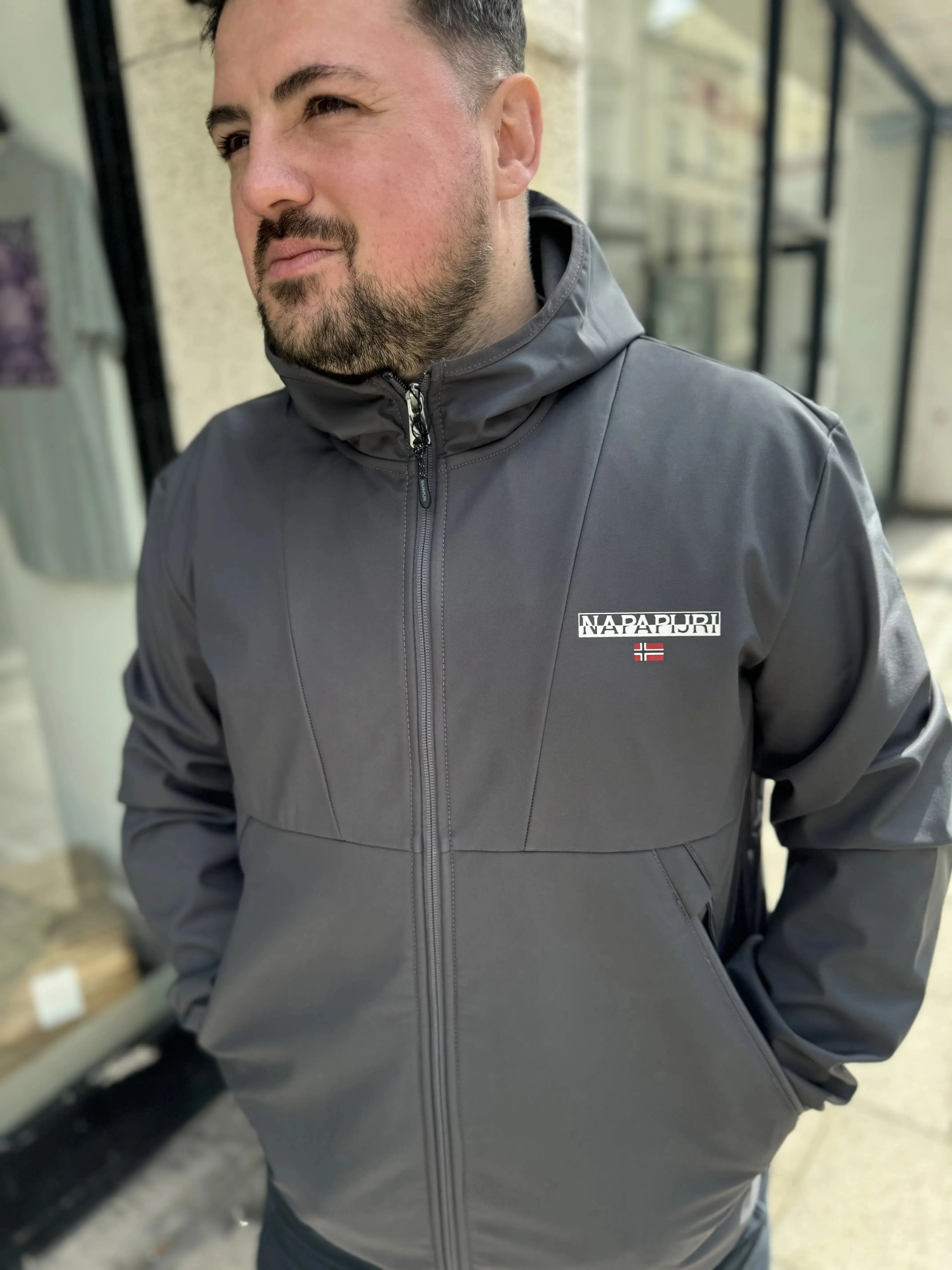 Napapijri Softshell Bunz Jacket In Dark Grey