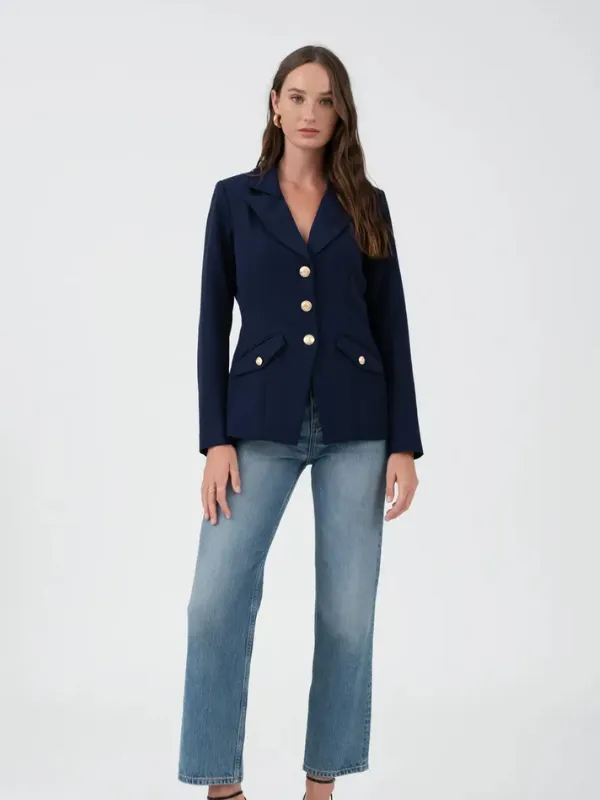 Navy Gold Button Blazer