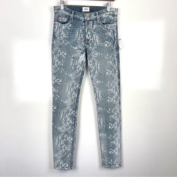 NEW Hudson Nico Mid Rise Super Skinny Jeans Blue Snake Print Women's Size 27