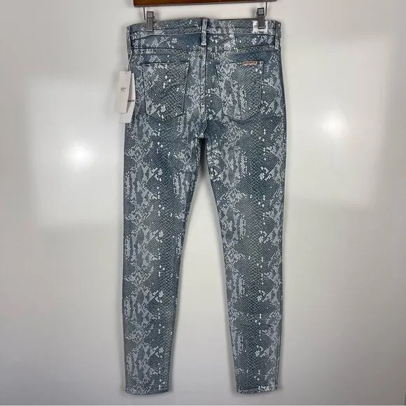 NEW Hudson Nico Mid Rise Super Skinny Jeans Blue Snake Print Women's Size 27