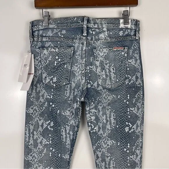 NEW Hudson Nico Mid Rise Super Skinny Jeans Blue Snake Print Women's Size 27