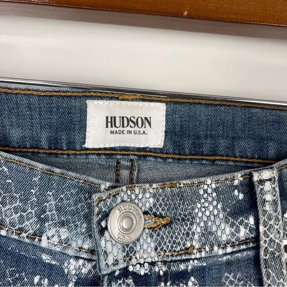 NEW Hudson Nico Mid Rise Super Skinny Jeans Blue Snake Print Women's Size 27