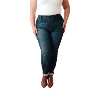 NEW JUDY BLUE high rise pull on double cuff slim jeans in dark wash
