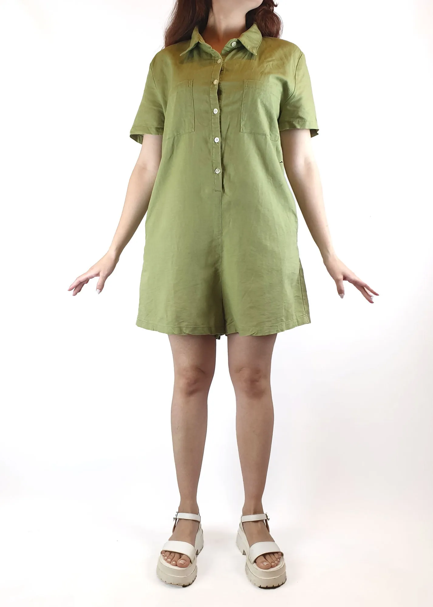 Nude Lucy green linen-cotton mix playsuit with pockets size 10