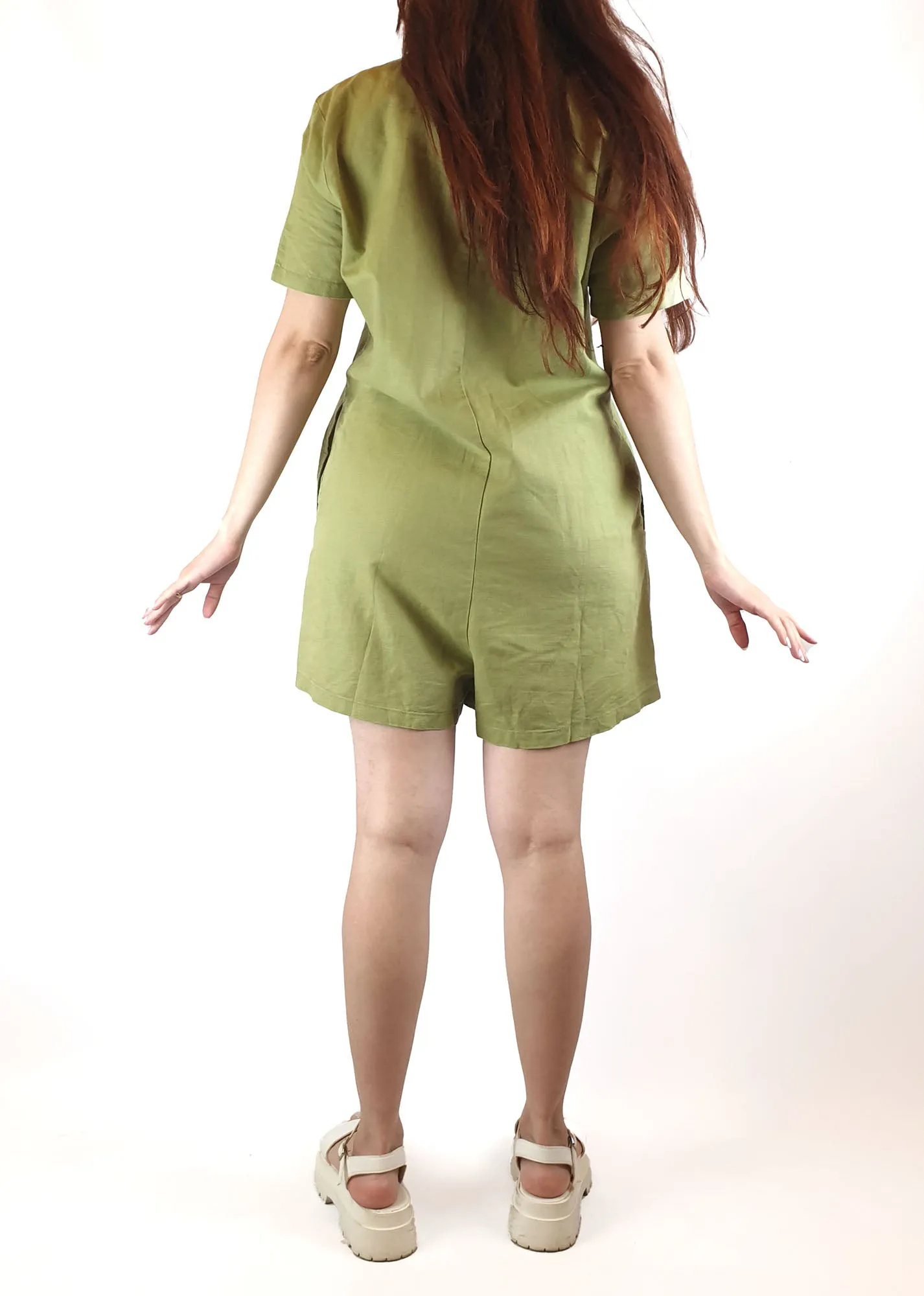 Nude Lucy green linen-cotton mix playsuit with pockets size 10