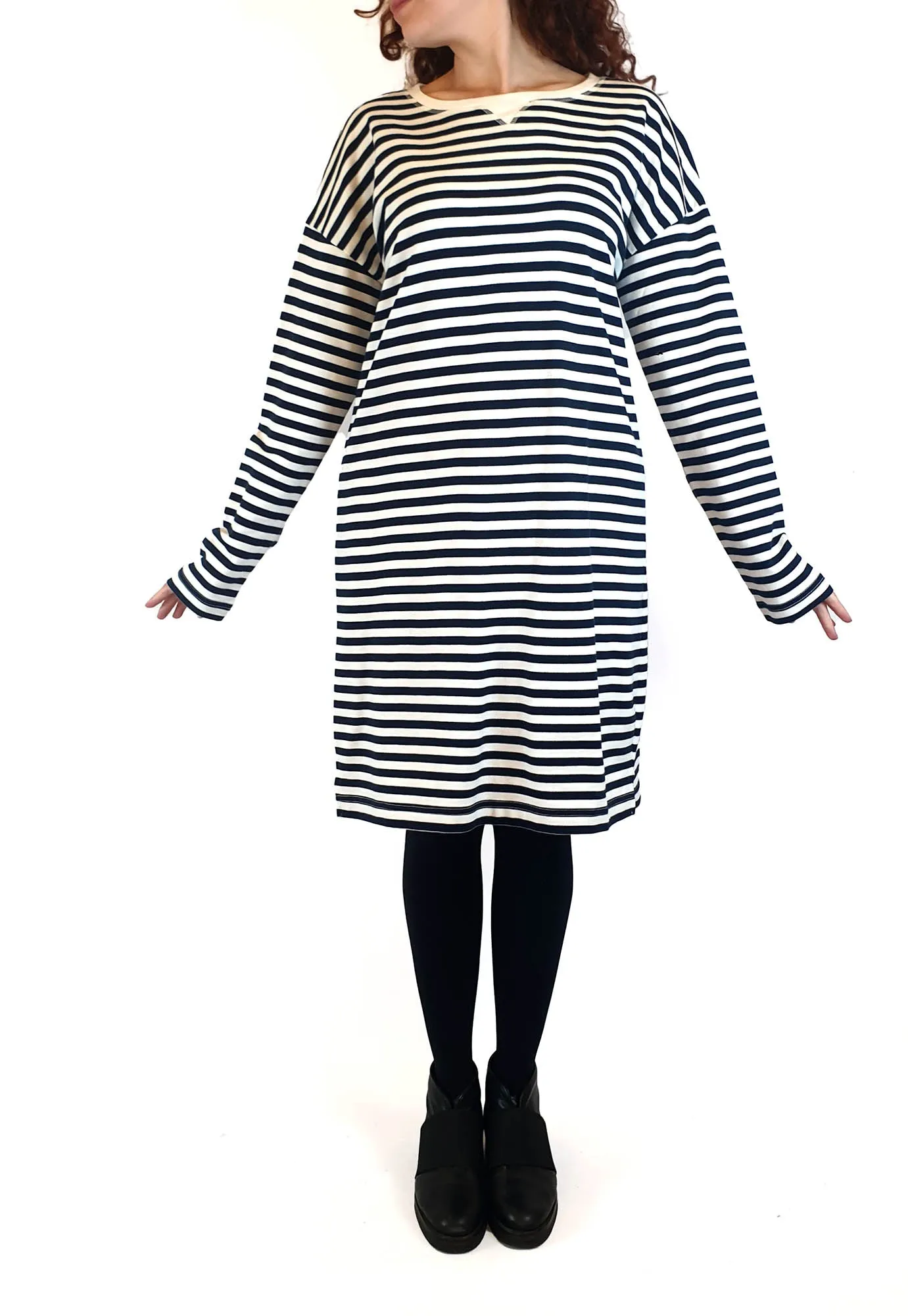 Nude Lucy navy and white striped long sleeve dress size M (small fit, best fits size 10)