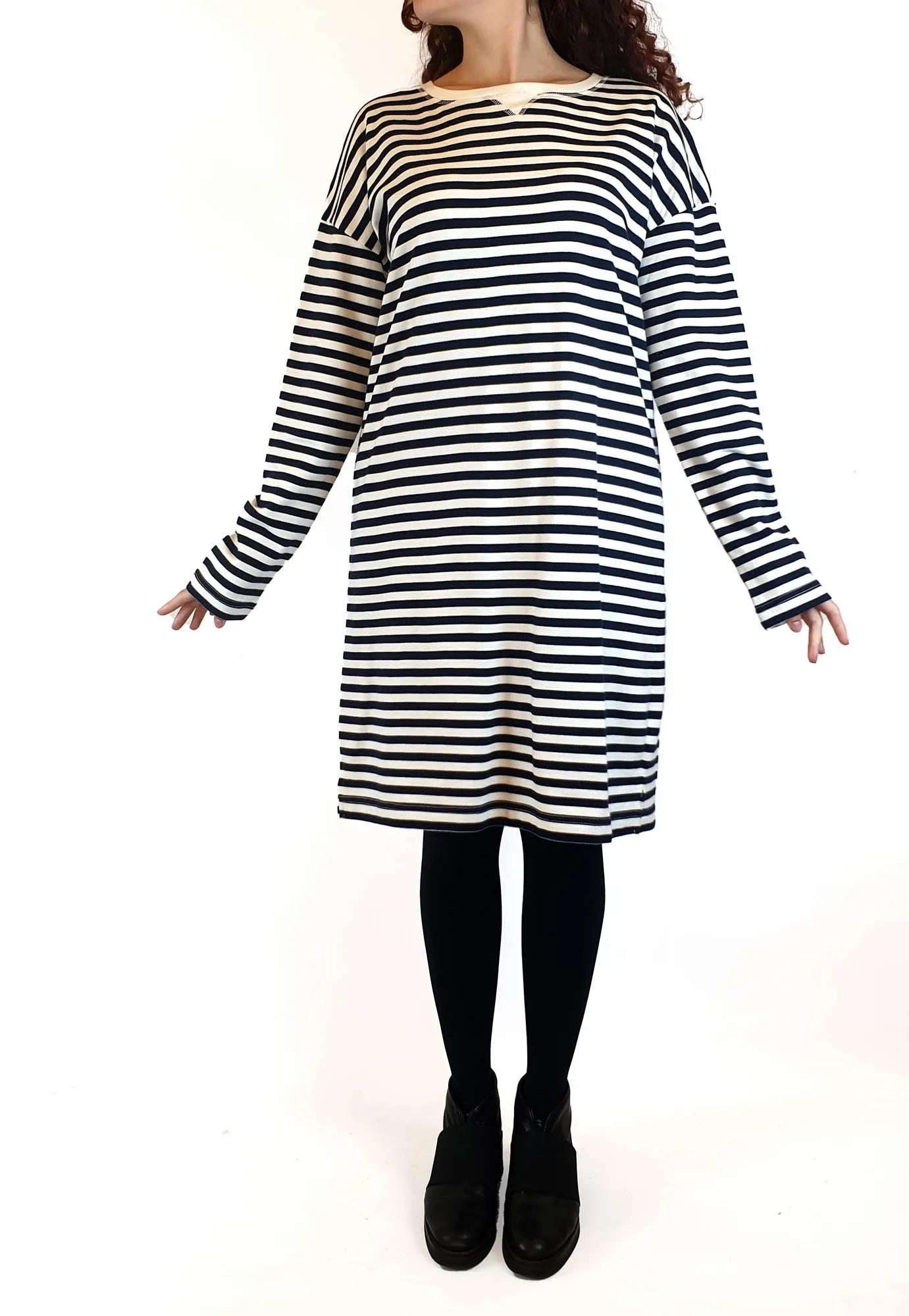 Nude Lucy navy and white striped long sleeve dress size M (small fit, best fits size 10)