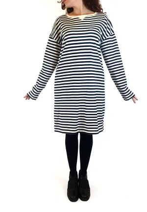Nude Lucy navy and white striped long sleeve dress size M (small fit, best fits size 10)