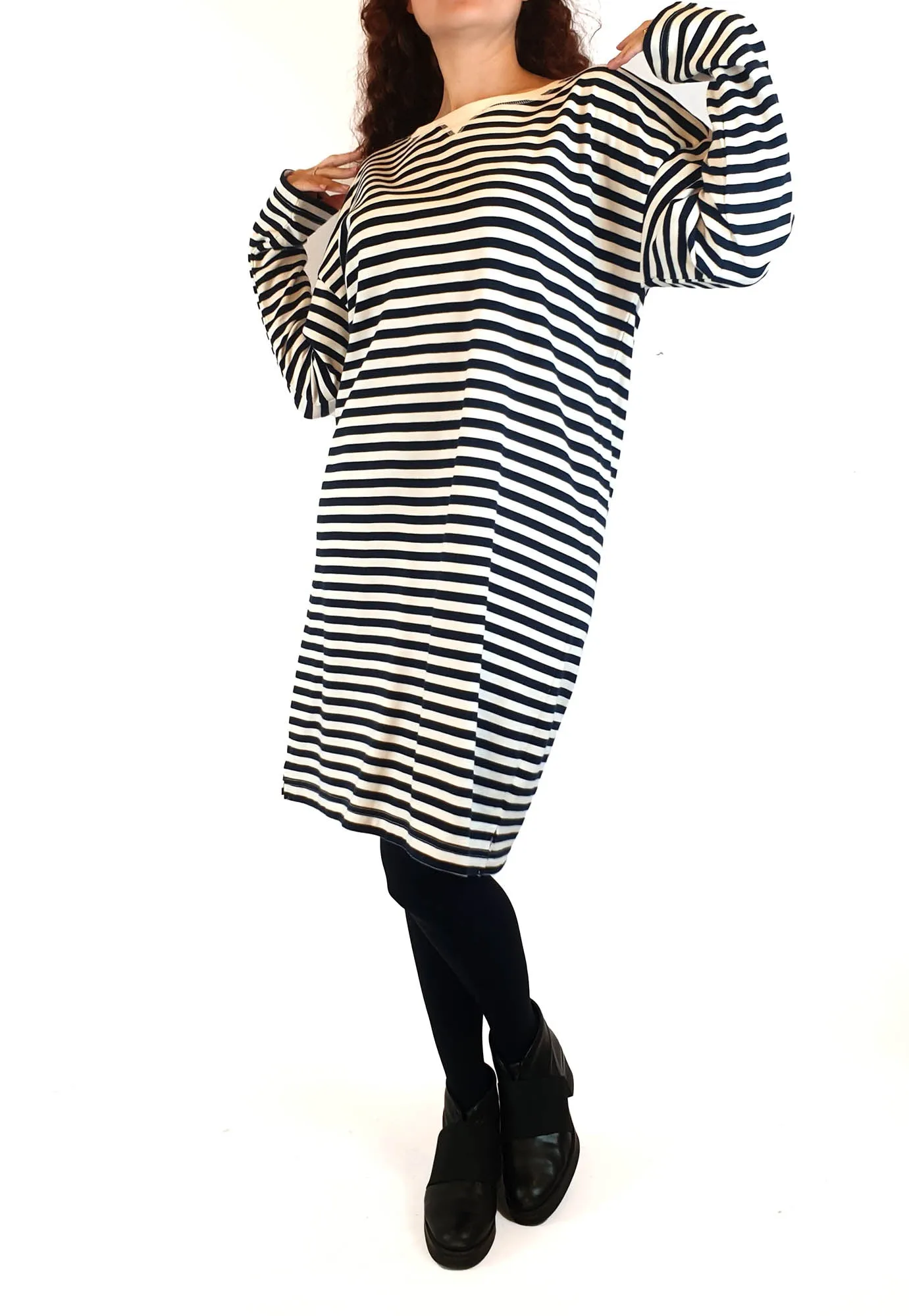 Nude Lucy navy and white striped long sleeve dress size M (small fit, best fits size 10)