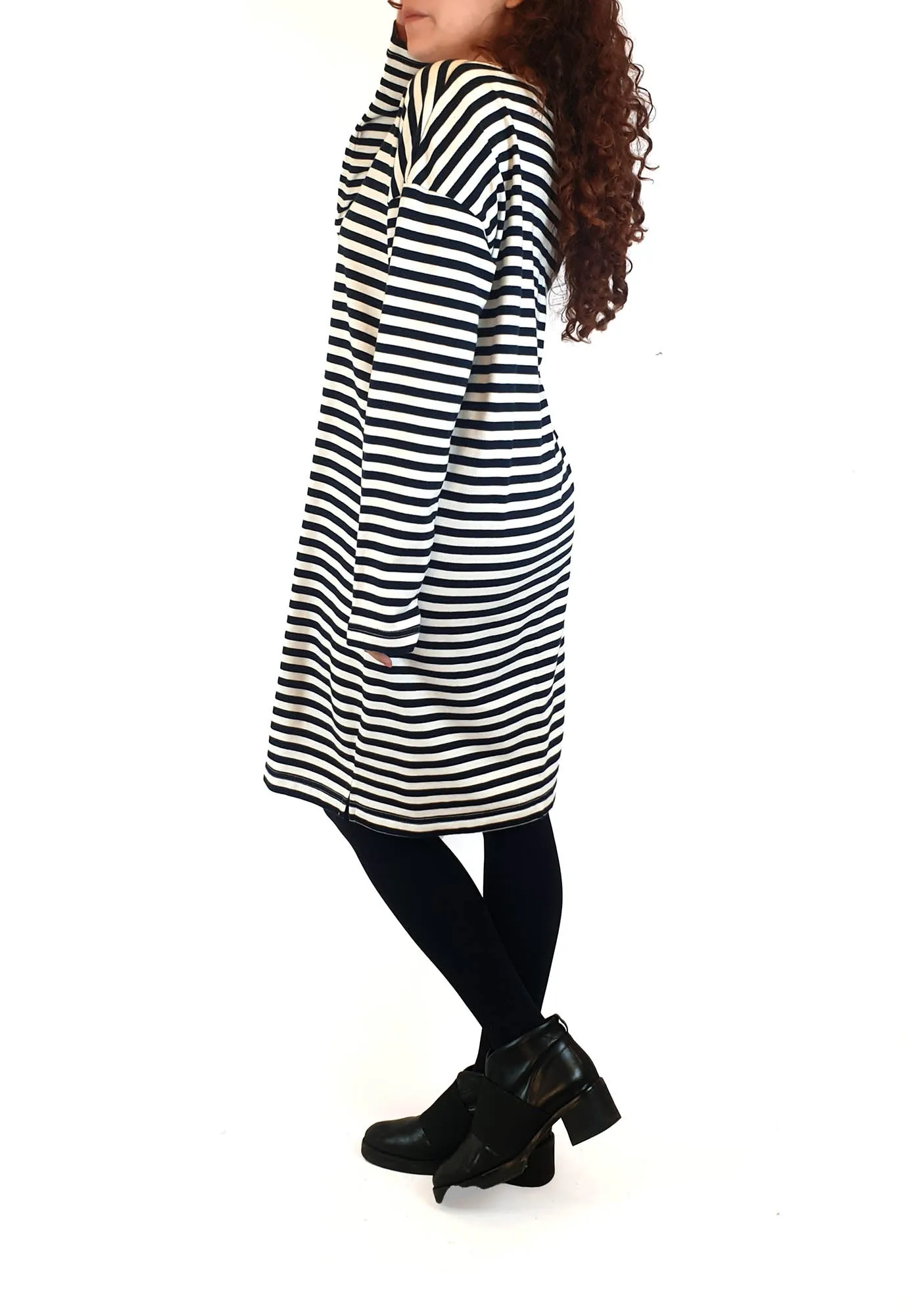 Nude Lucy navy and white striped long sleeve dress size M (small fit, best fits size 10)