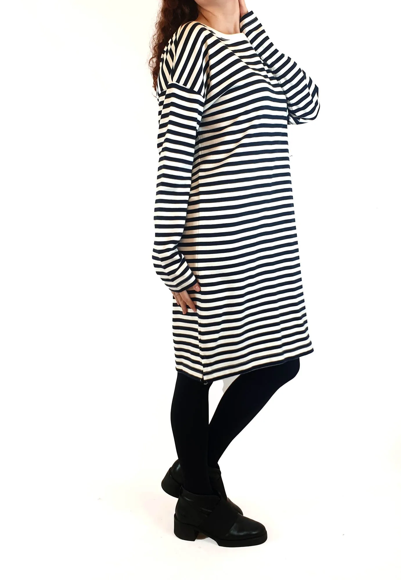 Nude Lucy navy and white striped long sleeve dress size M (small fit, best fits size 10)