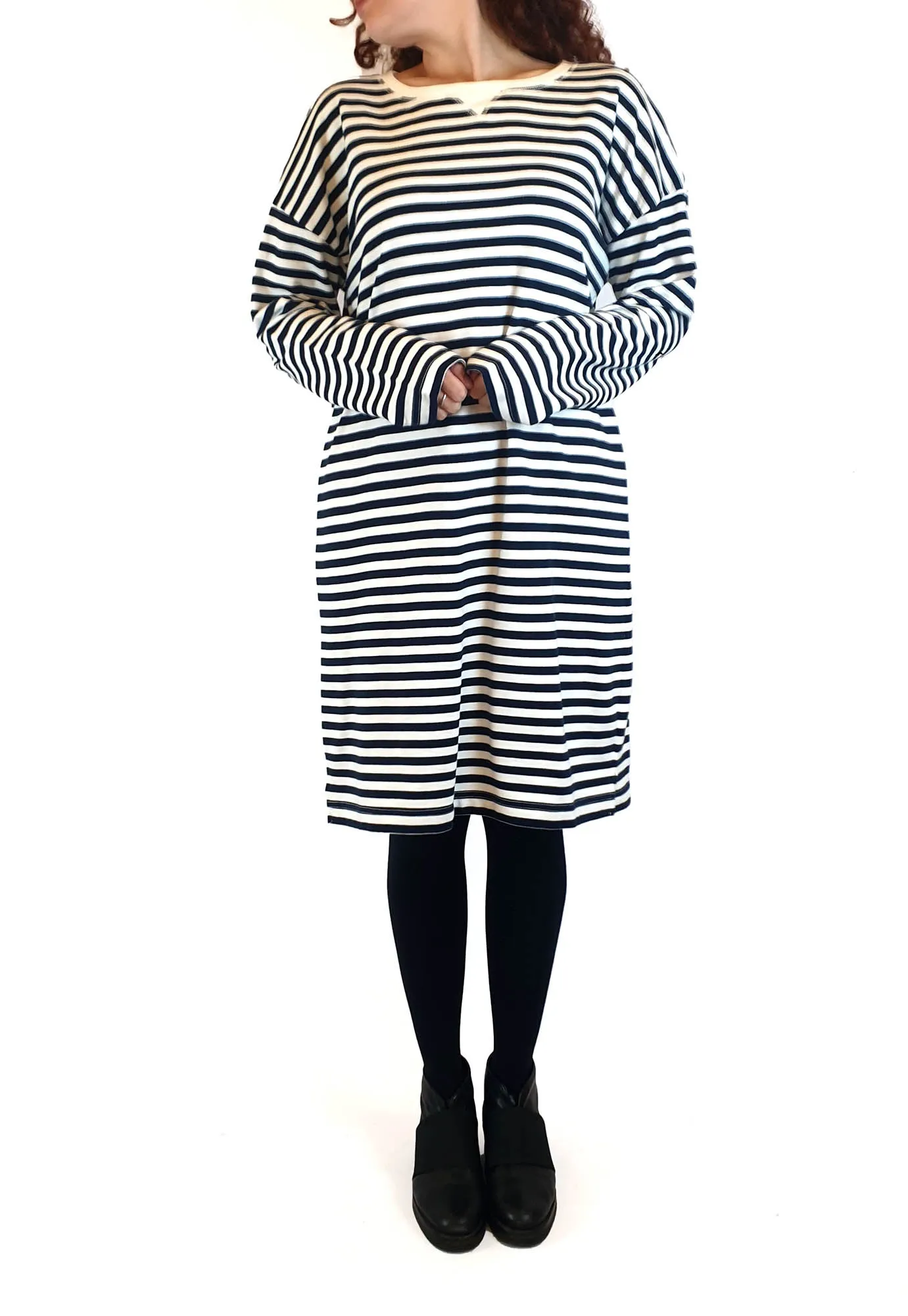Nude Lucy navy and white striped long sleeve dress size M (small fit, best fits size 10)