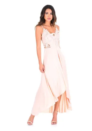 Nude Waterfall Dress with Crochet Detail