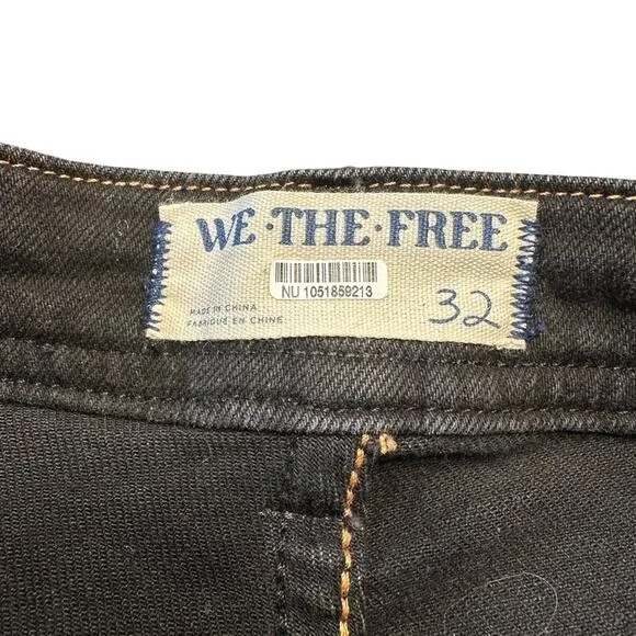 NWT Free People We The Free Evie Mid Rise Slim Straight Jeans Black Size 32