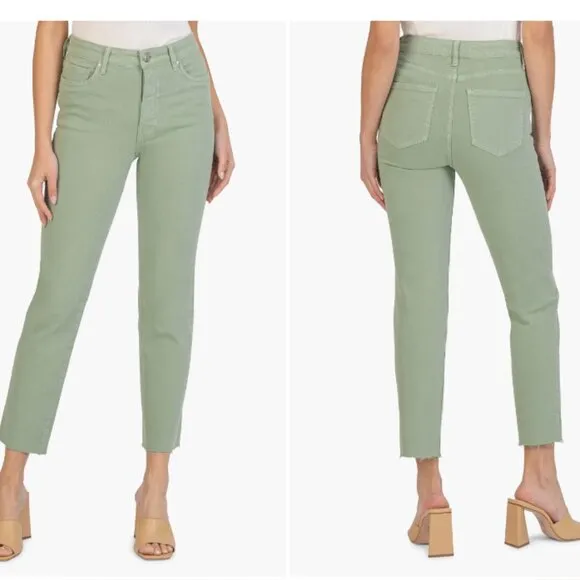 NWT KUT from the Kloth Reese Fab Ab Raw Hem High Waist  Jeans  Sea Green