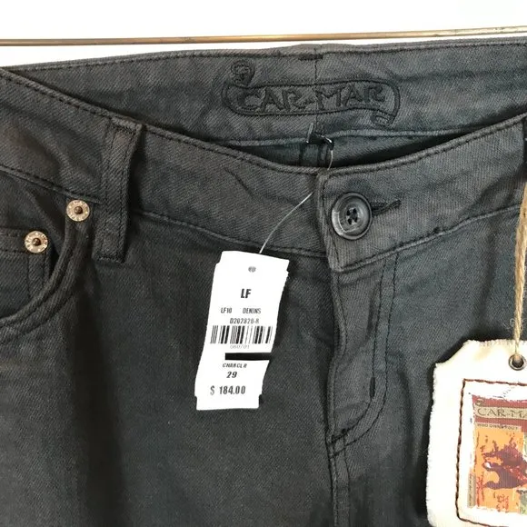 NWT Womens Size 29 29x30 1/2 Carmar Dark Gray Zip Hem Slim Leg Denim Jeans