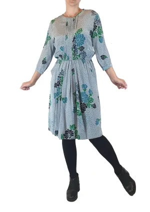 Obus blue unique print 100% silk dress with front ruffle detail size 1 (best fits size 8)