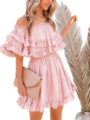 Off Shoulder Fashion Print Chiffon Mini Dress
