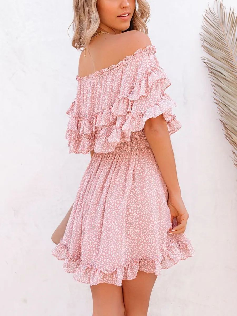 Off Shoulder Fashion Print Chiffon Mini Dress