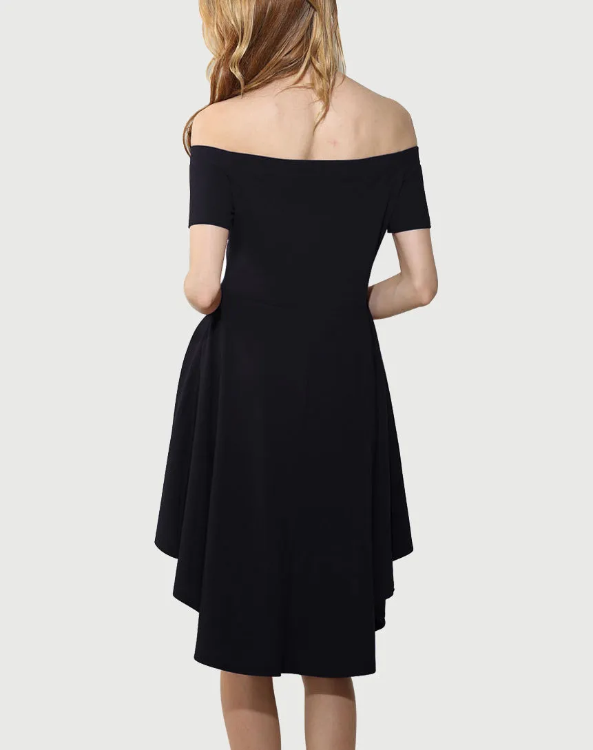 One-shoulder Short-sleeved Large Swing Tuxedo Dress Skirt
