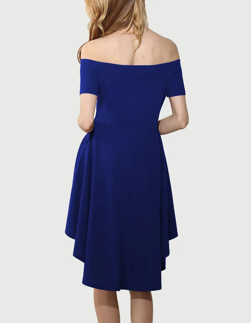 One-shoulder Short-sleeved Large Swing Tuxedo Dress Skirt
