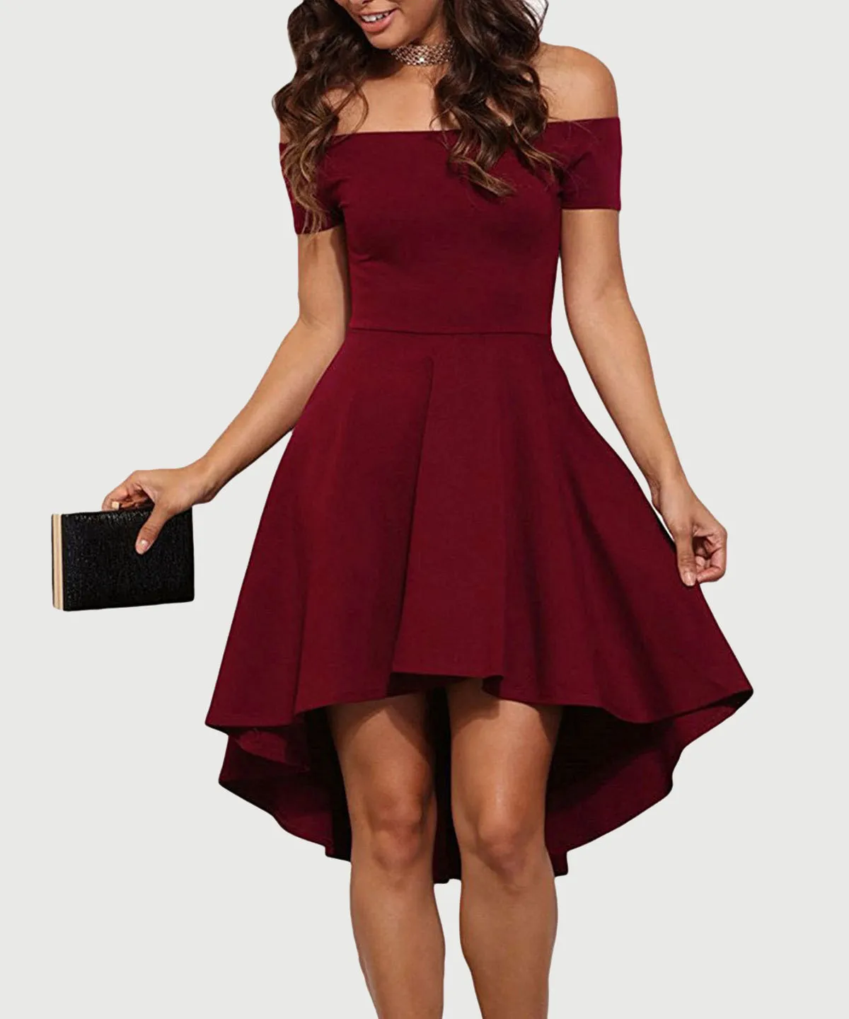 One-shoulder Short-sleeved Large Swing Tuxedo Dress Skirt